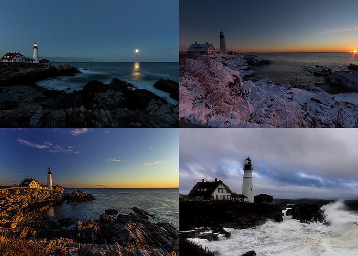 Moon Rise Greeting Card featuring the photograph Portland Head Light Day or Night by Darryl Hendricks