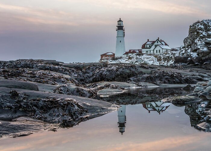 Portland Head Light Greeting Card featuring the photograph Portland Head Light Reflection by Colin Chase