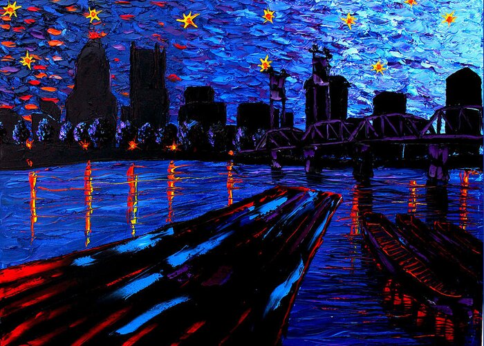  Greeting Card featuring the painting Portland Starry Night #6 by James Dunbar