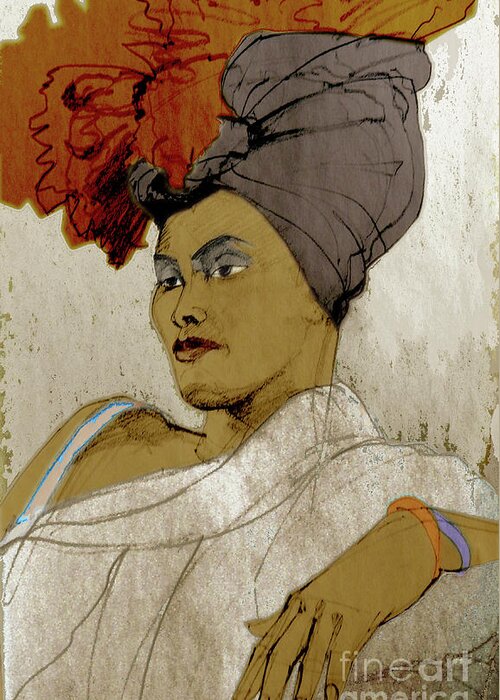 Greta Greeting Card featuring the mixed media Portrait of a Caribbean Beauty by Greta Corens