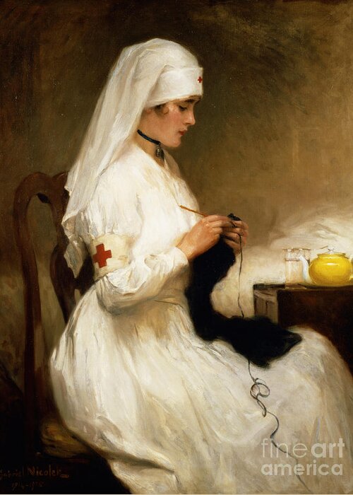 Portrait Greeting Card featuring the painting Portrait of a Nurse from the Red Cross by Gabriel Emile Niscolet