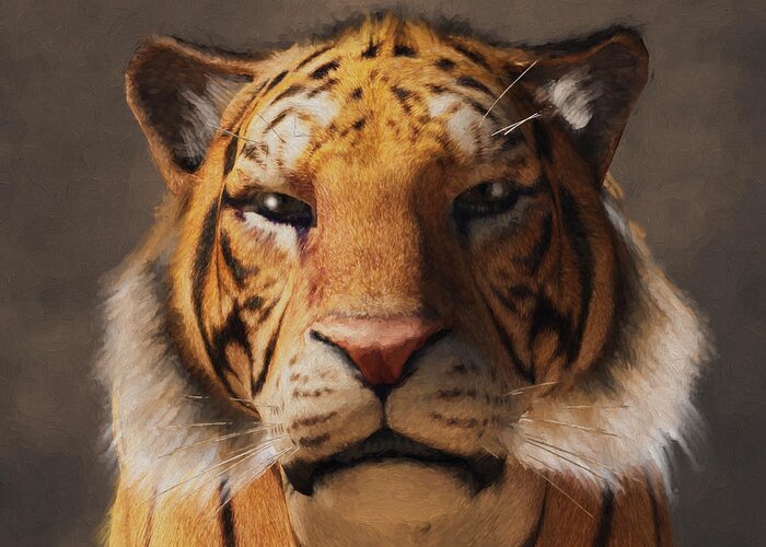 Tiger Head Greeting Card featuring the digital art Portrait of a Tiger by Daniel Eskridge