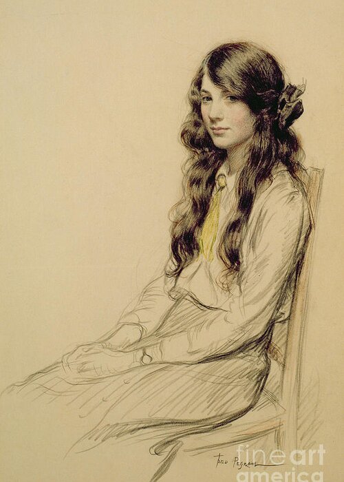 Portrait Greeting Card featuring the pastel Portrait of a Young Girl circa 1914 by Frederick Pegram by Frederick Pegram