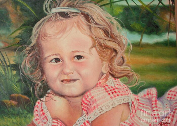 Potrrait Greeting Card featuring the painting Portrait of child by Sorin Apostolescu