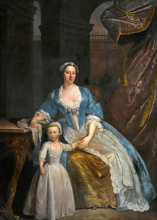 Attributed To William Verelst Greeting Card featuring the painting Portrait of Elizabeth Beckford full-length seated in a loggia with her Son Peter by Attributed to William Verelst