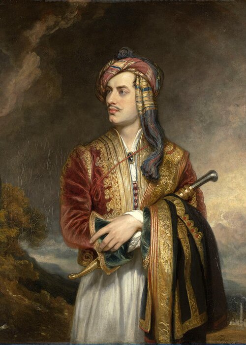 Thomas Phillips Greeting Card featuring the painting Portrait of Lord Byron in Arnaout Dress by Thomas Phillips