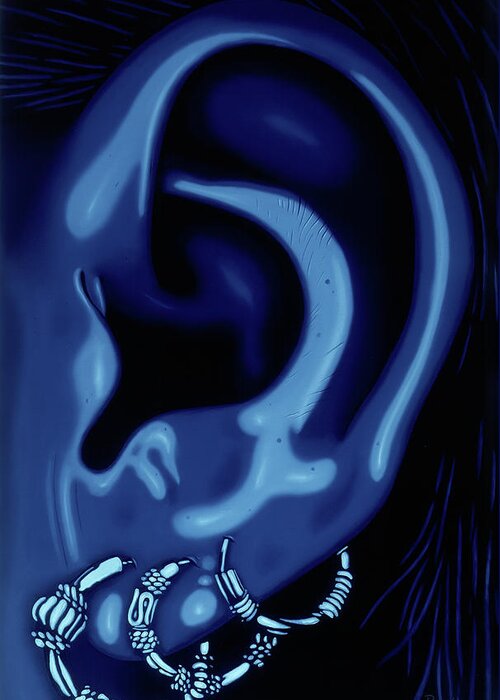  Greeting Card featuring the painting Portrait of my Ear in Blue by Paxton Mobley