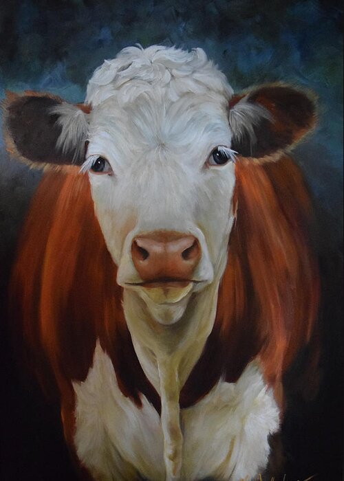 Cow Face Greeting Card featuring the painting Portrait of Sally The Cow by Cheri Wollenberg