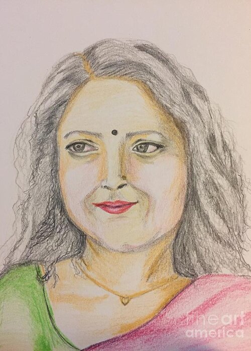 Color Pencils Greeting Card featuring the drawing Portrait with colorpencils 2 by Brindha Naveen