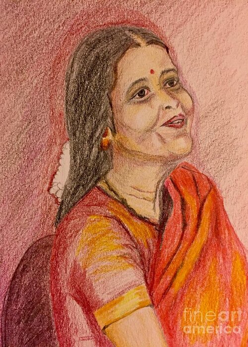 Color Pencil Drawing Greeting Card featuring the painting Portrait with colorpencils by Brindha Naveen