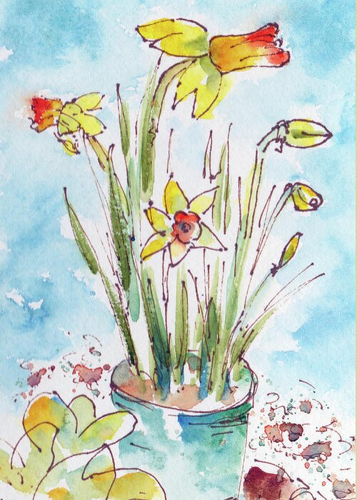 Impressionism Greeting Card featuring the painting Potted Daffodils by Pat Katz