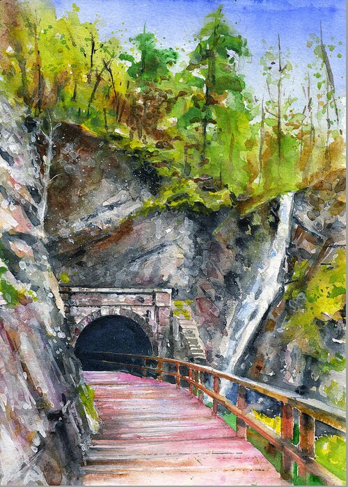 Tunnel Greeting Card featuring the painting Paw Paw Tunnel C and O Canal by John D Benson