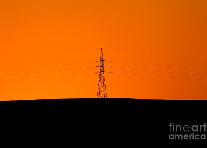Power Line Tower Support Sunset Silhouette Woomera Outback South Australia Australian Electric Electricity Powerline Greeting Card featuring the photograph Powerline Sunset Silhouette by Bill Robinson