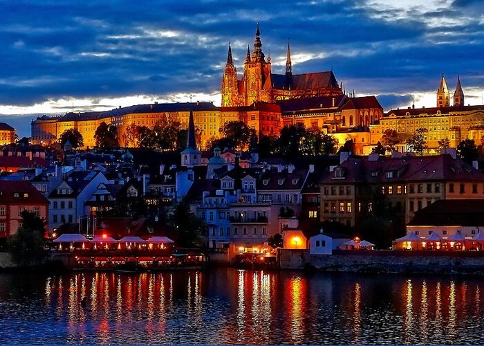Vltava River Greeting Card featuring the photograph Prague Castle In The Evening by Rick Rosenshein