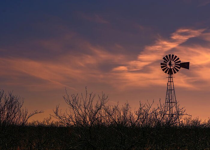 Windmill Greeting Card featuring the photograph Prairie Sunset by Cathy Anderson