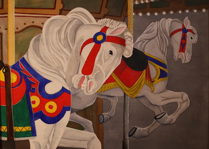 Carousel Horse Greeting Card featuring the painting Prancing Pair by Paul Amaranto