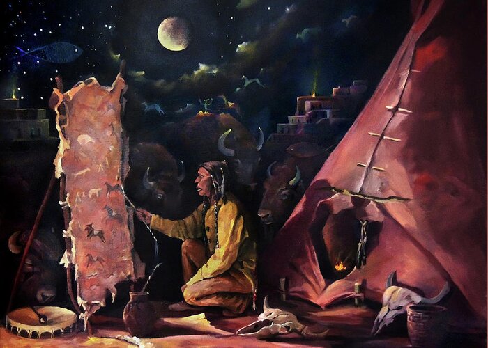 Hide Greeting Card featuring the painting Prayer For The Protectors by Nancy Griswold