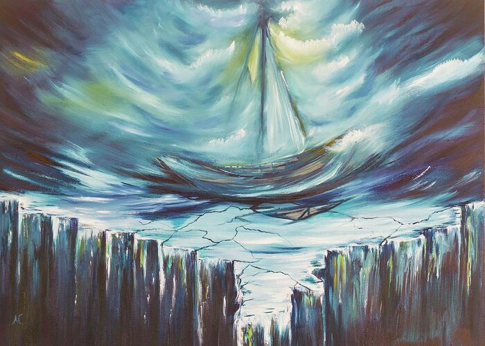 Ship Greeting Card featuring the painting Precipice of Eternity by Neslihan Ergul Colley