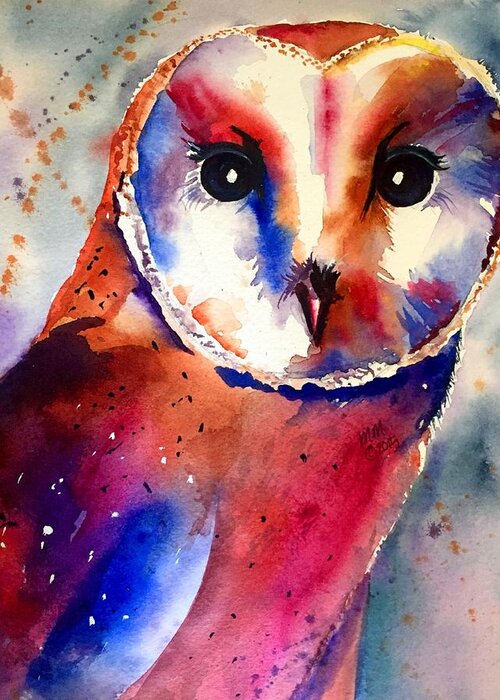 Owl Greeting Card featuring the painting Present Moment by Michal Madison