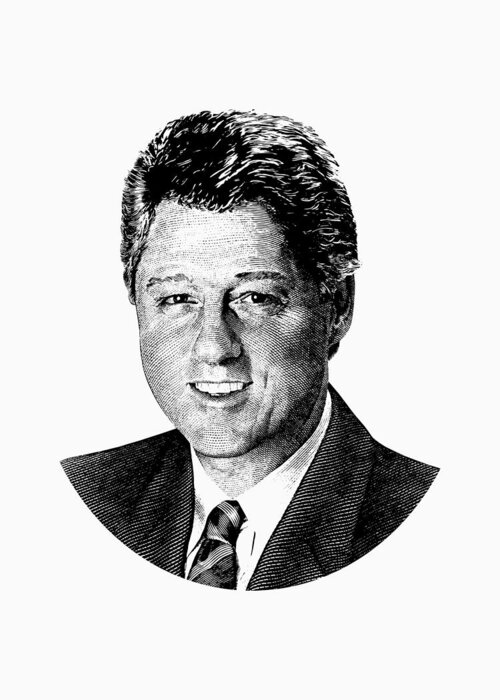 Bill Clinton Greeting Card featuring the digital art President Bill Clinton Graphic - Black and White by War Is Hell Store