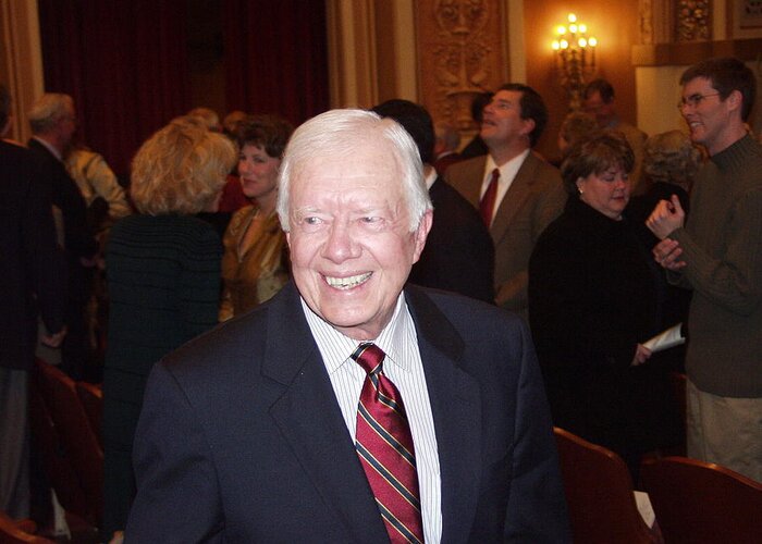 President Jimmy Carter Greeting Card featuring the photograph President Jimmy Carter - Nobel Peace Prize Celebration by Jerry Battle