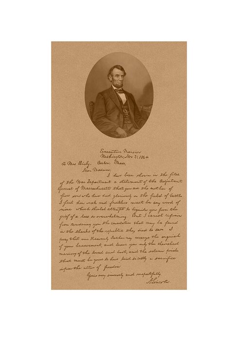Bixby Letter Greeting Card featuring the mixed media President Lincoln's Letter To Mrs. Bixby by War Is Hell Store