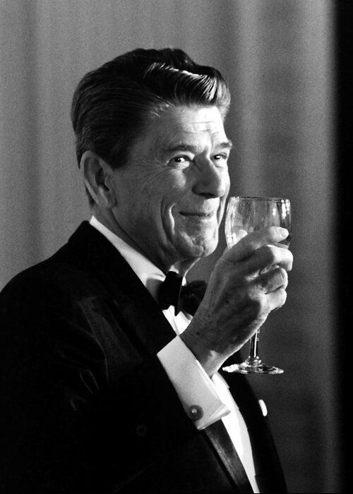Ronald Reagan Greeting Card featuring the painting President Reagan Making A Toast by War Is Hell Store