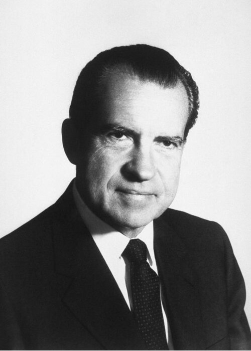 Richard Nixon Greeting Card featuring the photograph President Richard Nixon Portrait by War Is Hell Store