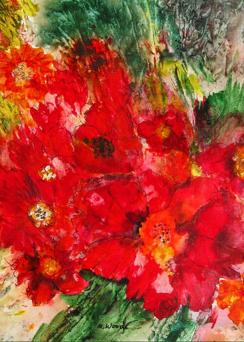 Red Flowers Greeting Card featuring the painting Pretty Flowers by Marilyn Woods