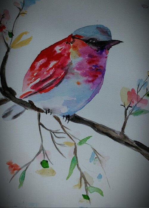 Finch Greeting Card featuring the painting Pretty little Finch by Stacie Siemsen
