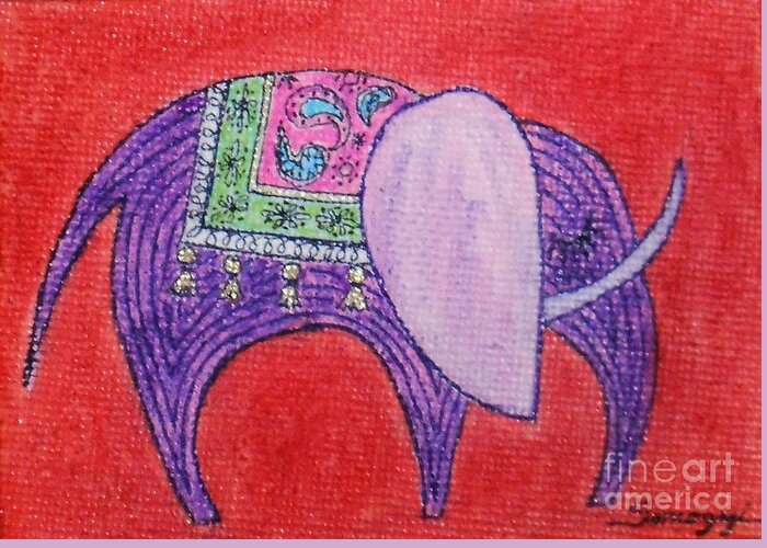 Elephant Greeting Card featuring the drawing Pretty Pachyderm -- Whimsical Elephant by Jayne Somogy