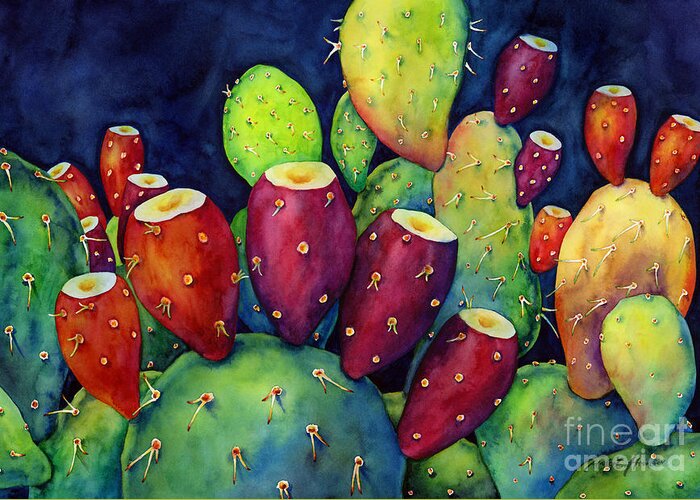 Cactus Greeting Card featuring the painting Prickly Pear by Hailey E Herrera