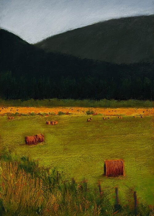 Landscape Greeting Card featuring the painting Priest Lake Hay Bales by David Patterson