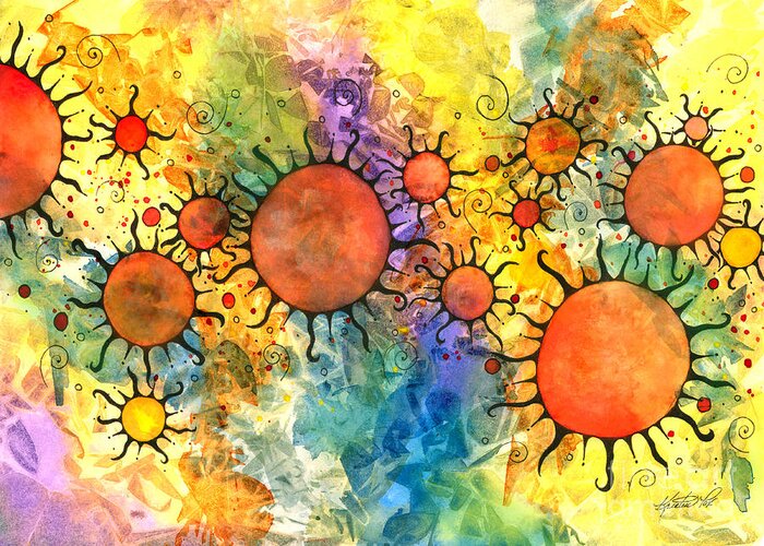 Artoffoxvox Greeting Card featuring the mixed media Primordial Suns 2 by Kristen Fox