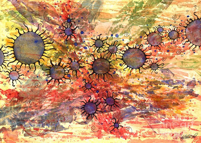 Artoffoxvox Greeting Card featuring the mixed media Primordial Suns by Kristen Fox