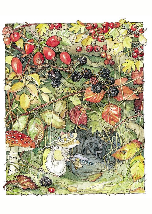 Brambly Hedge Greeting Card featuring the drawing Primrose at the entrance to the tunnels by Brambly Hedge