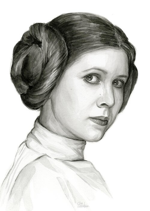 Leia Greeting Card featuring the painting Princess Leia Watercolor Portrait by Olga Shvartsur