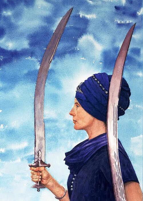 Princess Warrior Greeting Card featuring the painting Princess Warrior by Gurukirn Khalsa