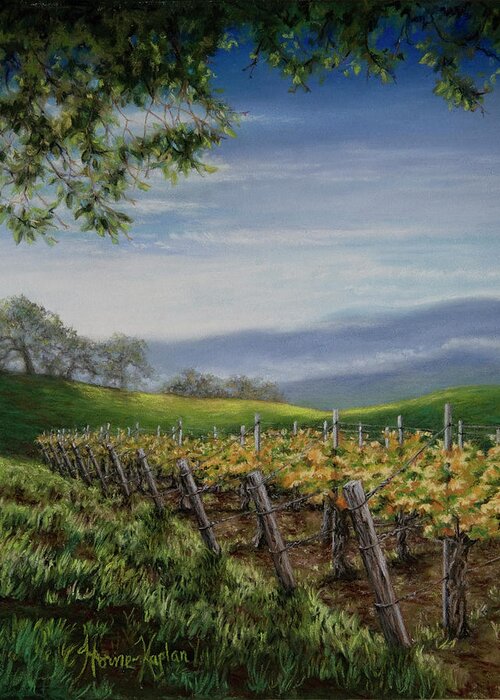 Vineyards Greeting Card featuring the pastel Private Selection by Denise Horne-Kaplan