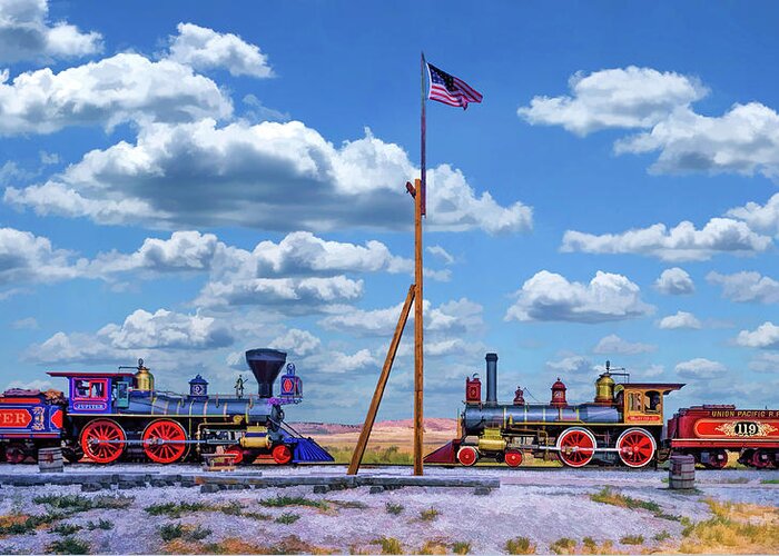 Railroad Greeting Card featuring the painting Promontory Summit Golden Spike by Christopher Arndt
