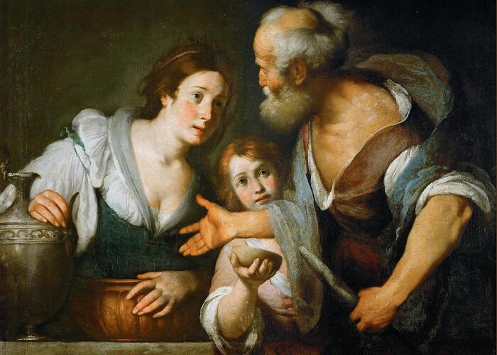 Bernardo Strozzi Greeting Card featuring the painting Prophet Elijah and the Widow of Sarepta by Bernardo Strozzi