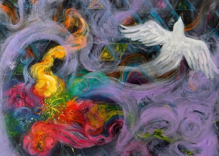 Dove Greeting Card featuring the painting Prophetic Message Sketch Painting 10 Divine Pattern Dove by Anne Cameron Cutri