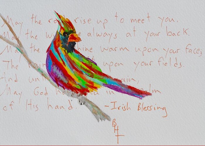 Cardinal Greeting Card featuring the painting Proud Cardinal With Blessing by Beverley Harper Tinsley