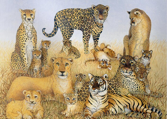 Lioness Greeting Card featuring the painting The Big Cats by Pat Scott