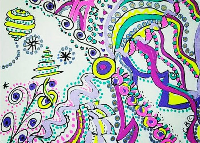 Abstract Greeting Card featuring the drawing Psychadelic by Carole Brecht