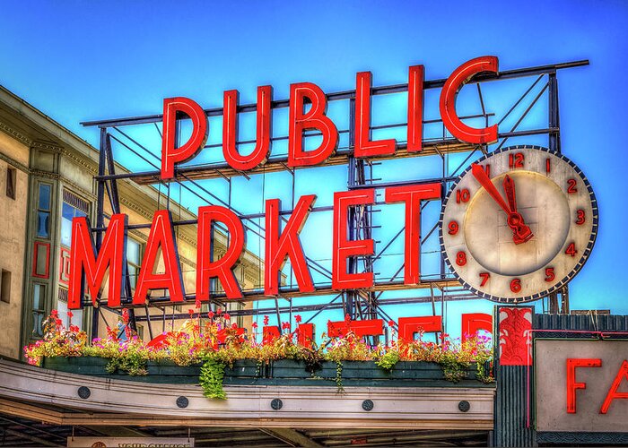 Pike Place Greeting Card featuring the photograph Public Market at Noon by Spencer McDonald