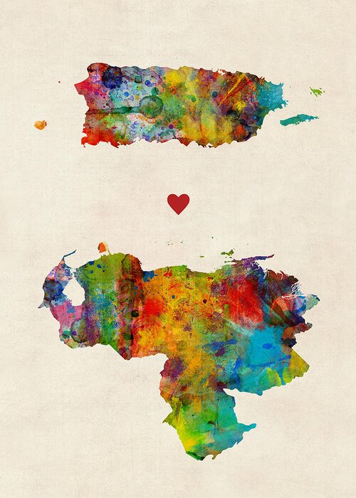 Puerto Rico Greeting Card featuring the digital art Puerto Rico Venezuela Love by Michael Tompsett
