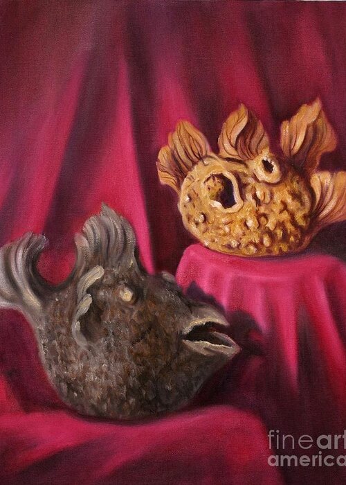Teapots Greeting Card featuring the painting Puffer Fish Teapots by Rand Burns
