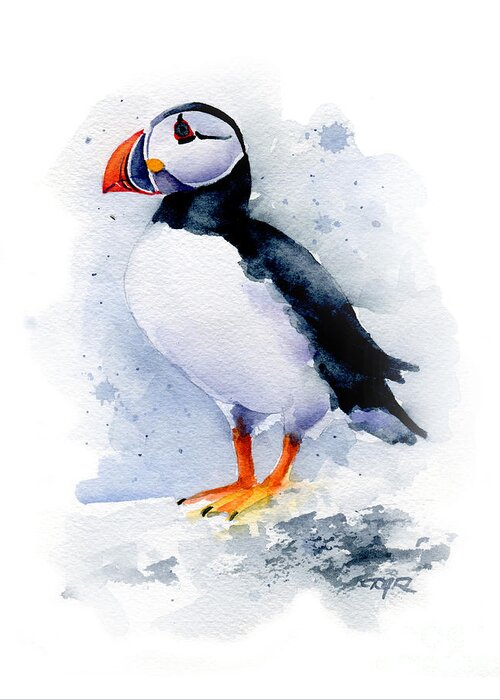 Puffin Greeting Card featuring the painting Puffin by David Rogers