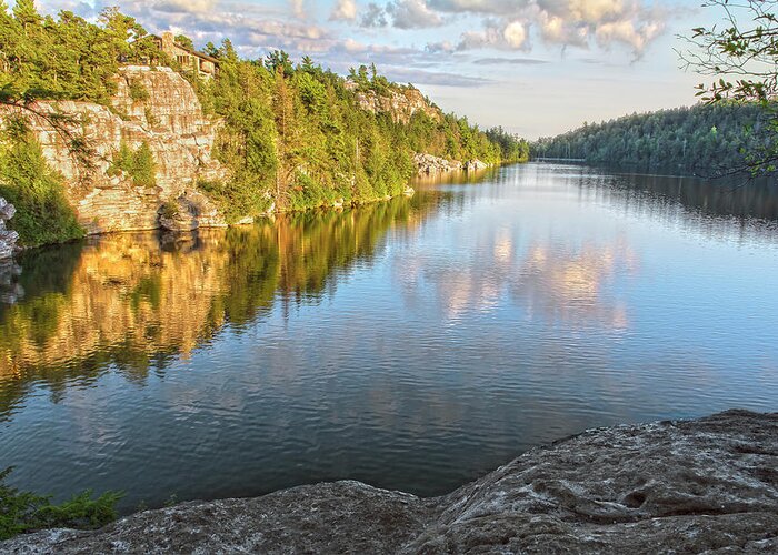 Reflections Greeting Card featuring the photograph Puffy Cloud Reflections At Minnewaska by Angelo Marcialis